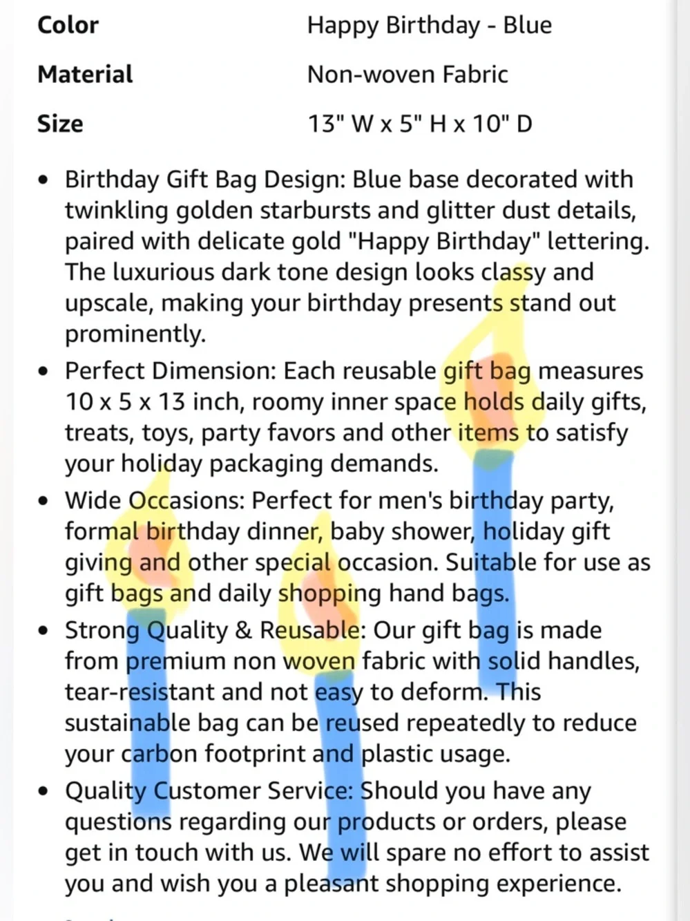Happy Birthday Reusable Tote Bag - Gold Script on Blue
